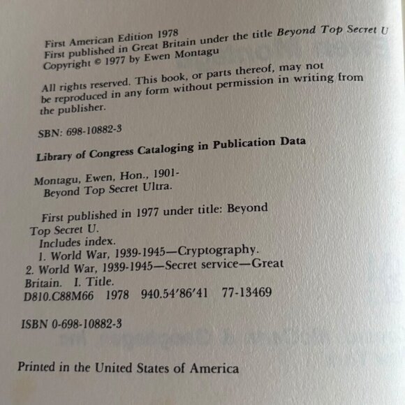 Beyond Top Secret Ultra Ewen Montagu First American Edition 1978 HB DJ Clipped - Picture 3 of 6